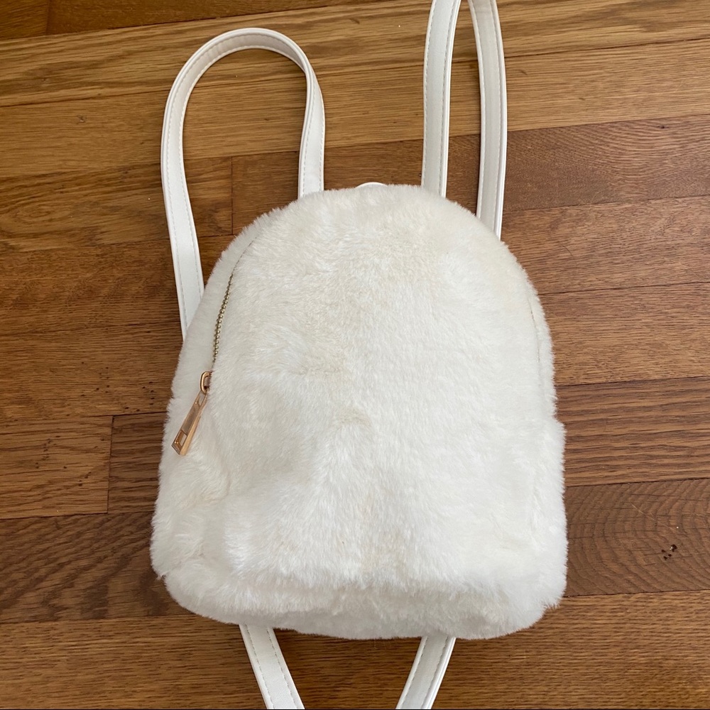 White fake fur mini backpack from forever21